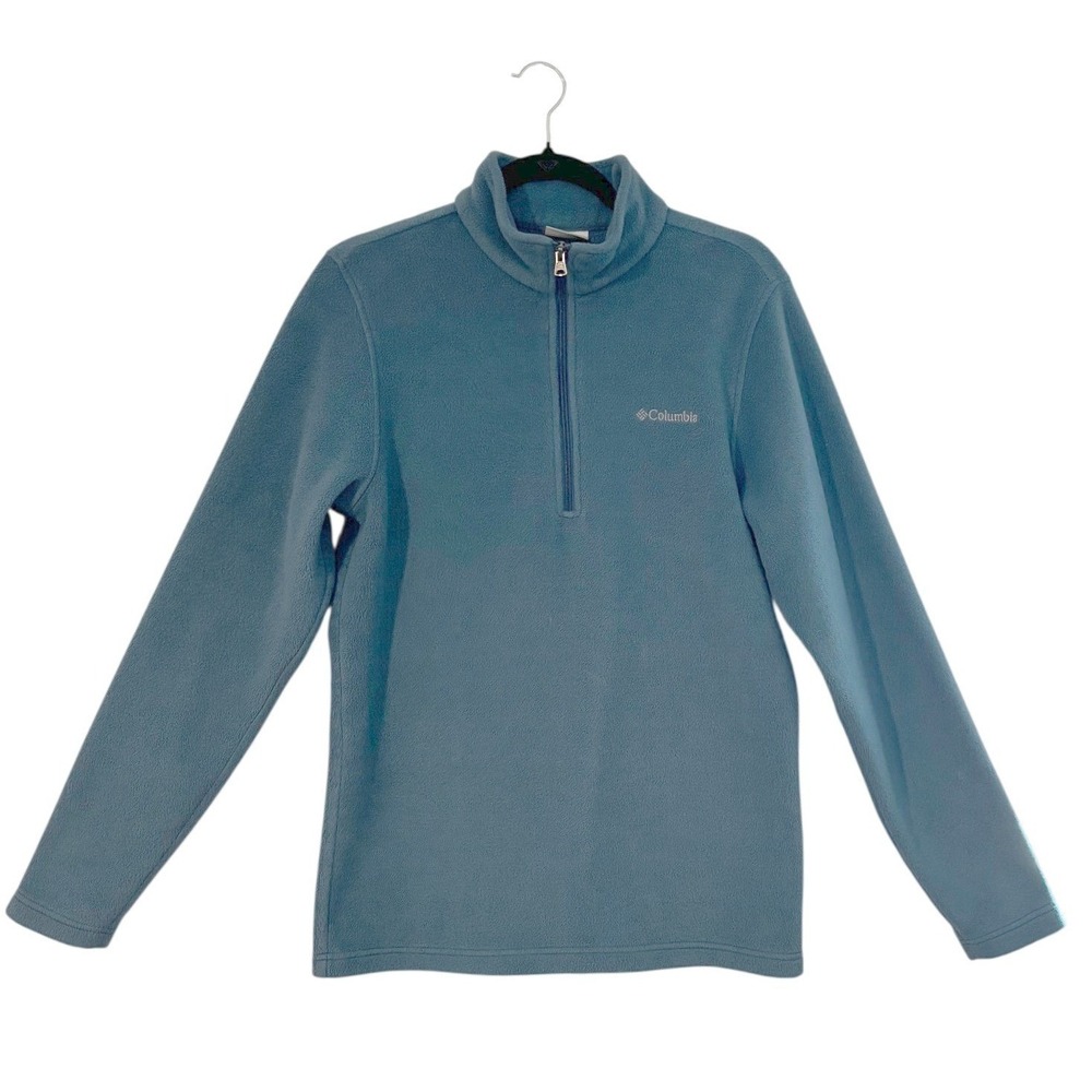 Columbia Men's Small Blue Teal Fleece Quarter Zip‎ Pullover Sweater Mock Neck S